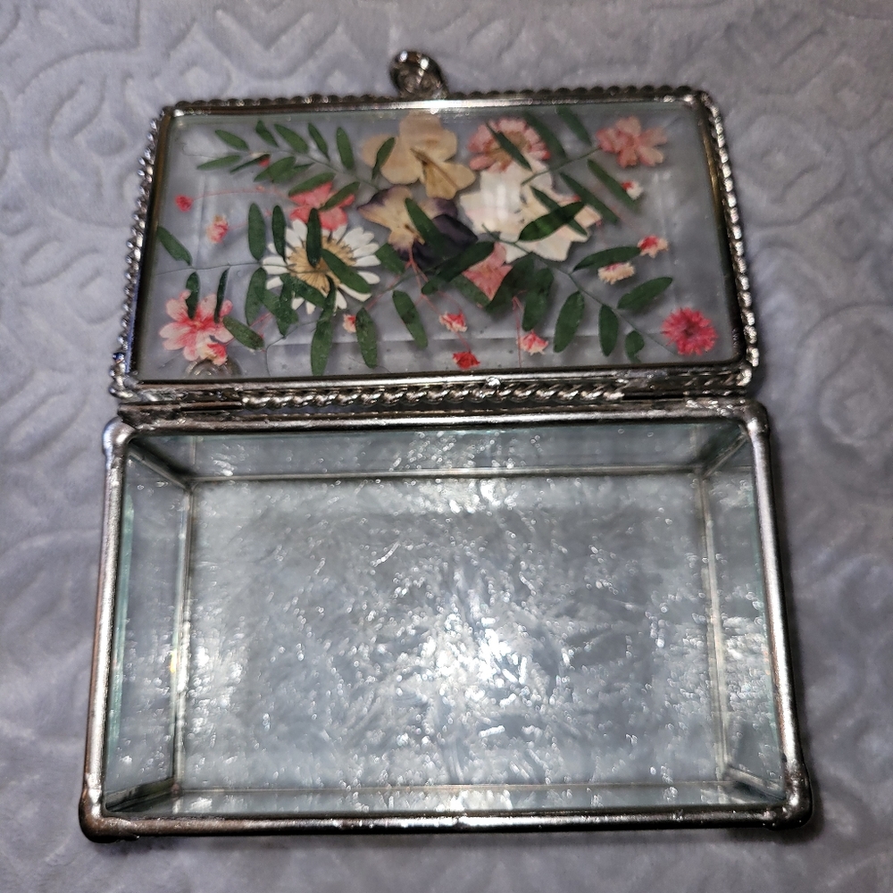 Amazing Pressed Flowers Beveled Glass Jewelry/Trinket Box - Picture 8 of 16